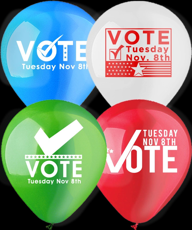 Latex balloons to encourage voting.